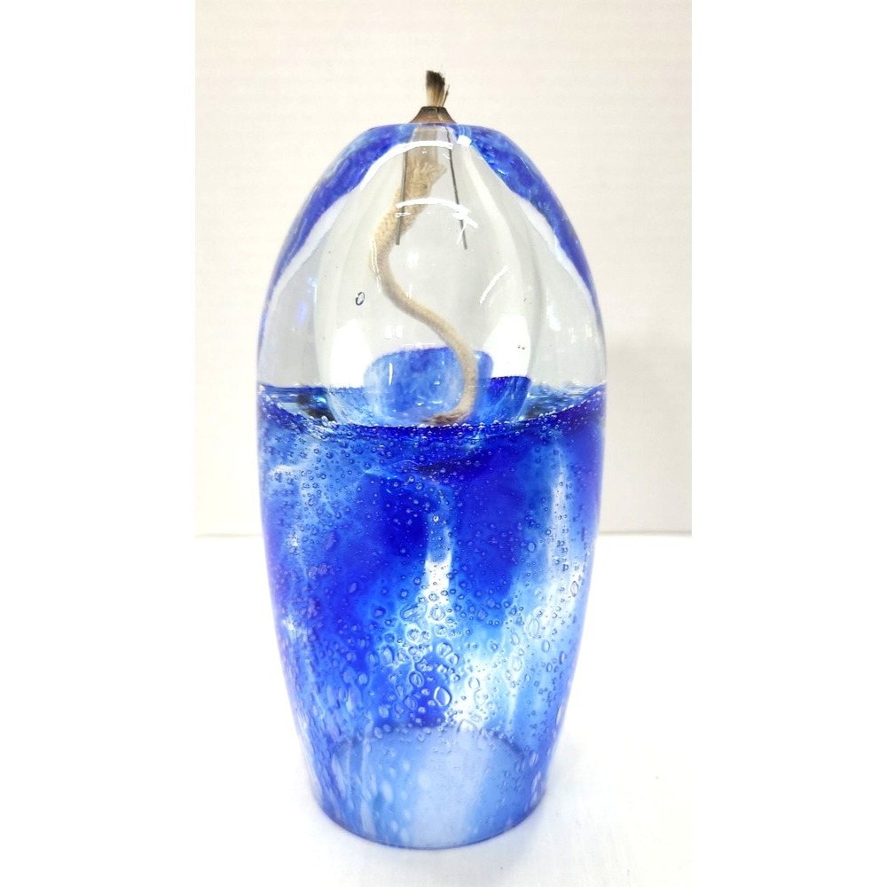 Cobalt Blue Controlled Bubble Egg Globe Oil Candle Lamp Handmade Boho Hippie